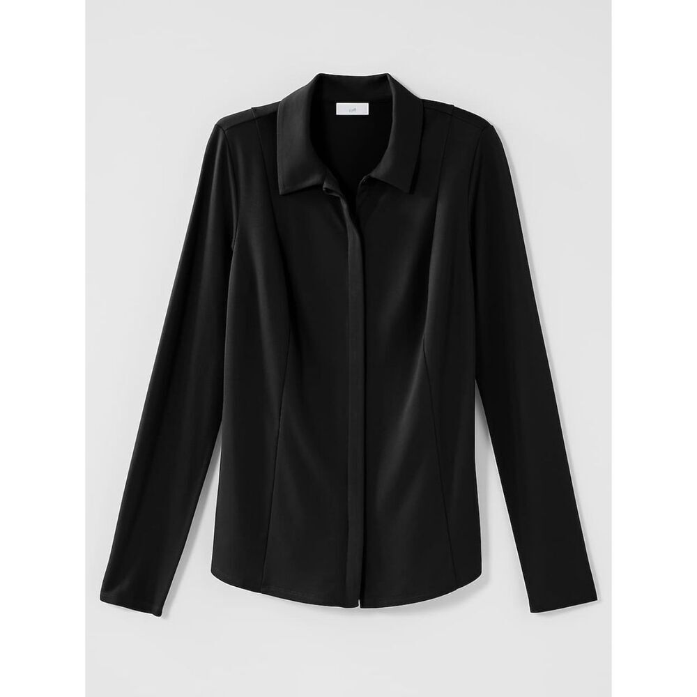 J. Jill Classic Black Ponte Knit Button Front Shirt Size LP Fall 2025 Collection